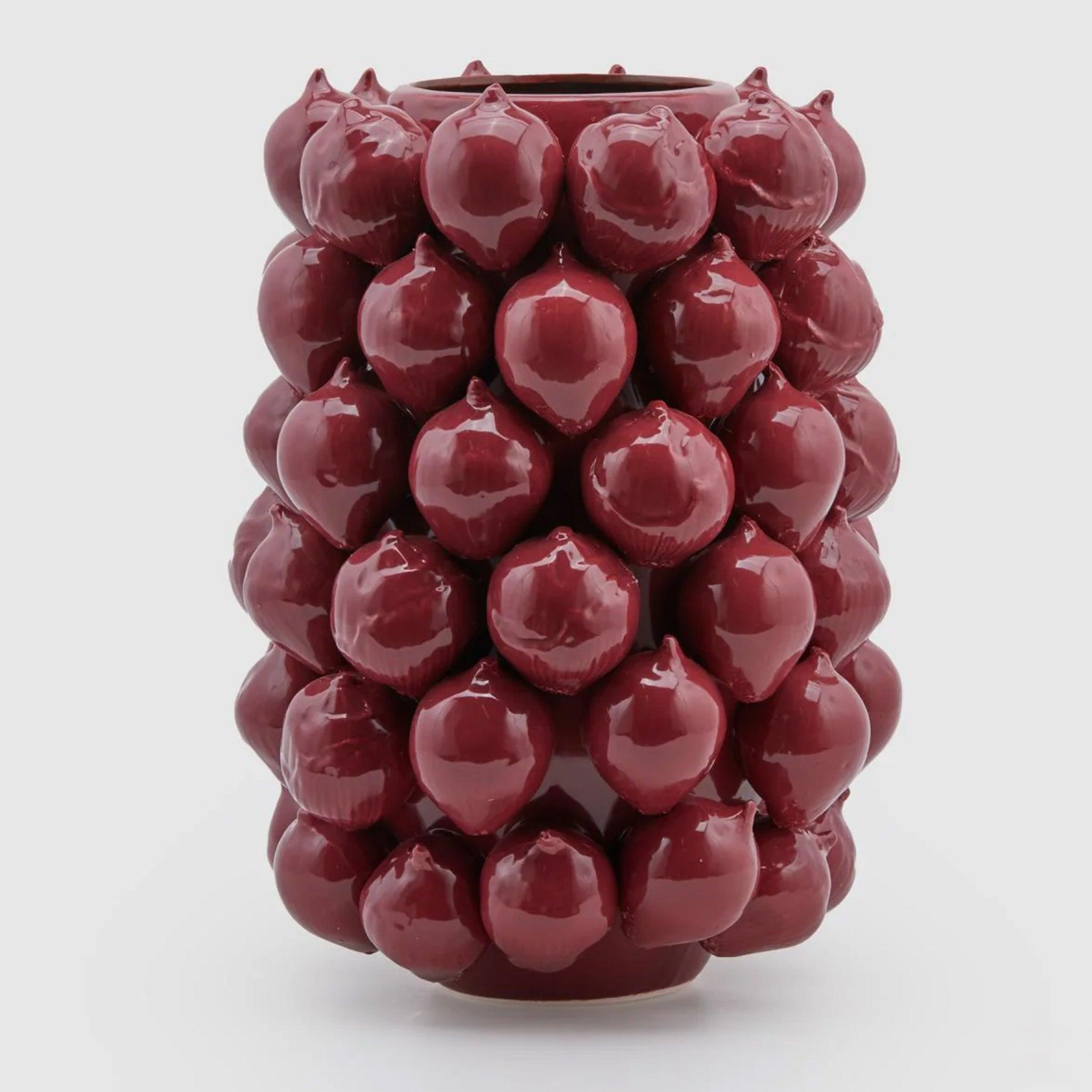 Vase Granatapfel aus Keramik – Großes Deko-Objekt in Burgundrot